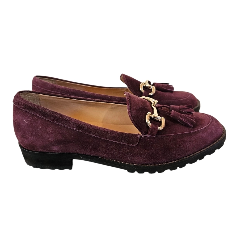 Talbots Cassidy Tassel Bit Loafer Plum Purple Suede Leather Slip On Flats - Picture 2 of 9